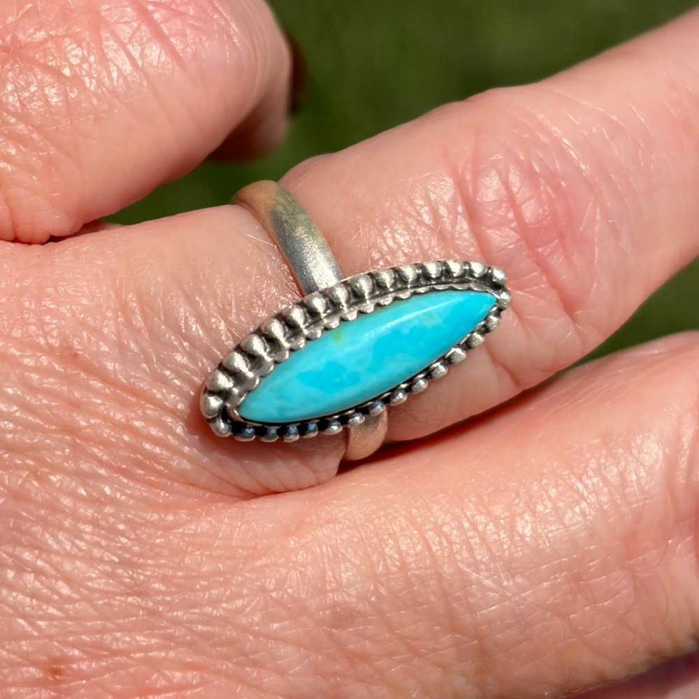925 Sterling Silver Santa Maria Turquoise Marquise Ring